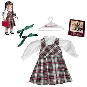 American Girl Molly School Outfit Plaid Jumper Doll Blouse Hair Ribbons Pamphlet